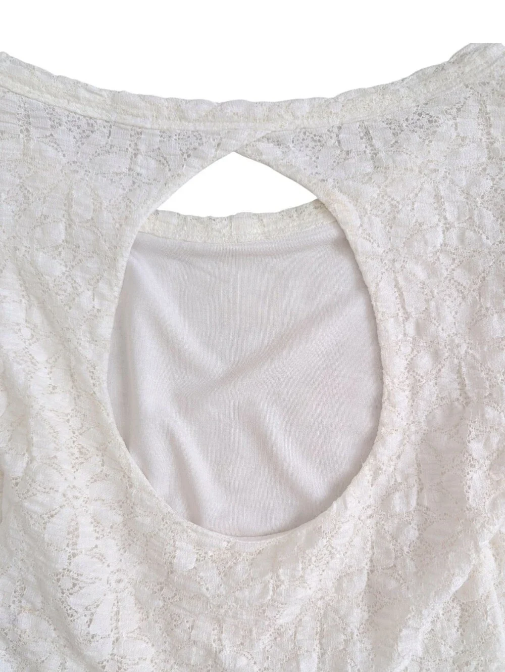 Free People Tea Time Top White Lace Long  Sleeve Cropped Size XS